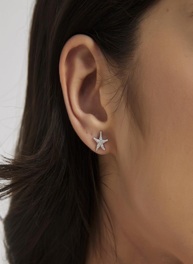 Mintolex Silver Starfish Earrings for Women 925 Sterling Silver Rhinestone Dainty Beach Earrings for Women Hypoallergenic Minimalist Tiny Summer Ocean Jewelry Gifts, Silver - Image 2